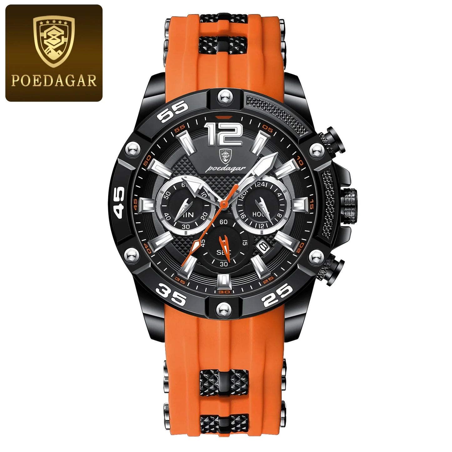 POEDAGAR Luxury Man Wristwatch Sport Chronograph Waterproof Luminous Date Watches for Men Casual Quartz Silicone Men Watch Reloj
