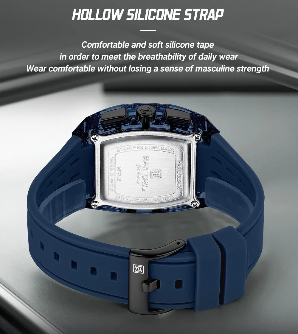 NAVIFORCE Men's Watch High Quality Quartz Fashion Clock Waterproof Silicone Tape Watch for Men Luminous Date Sports Wristwatches
