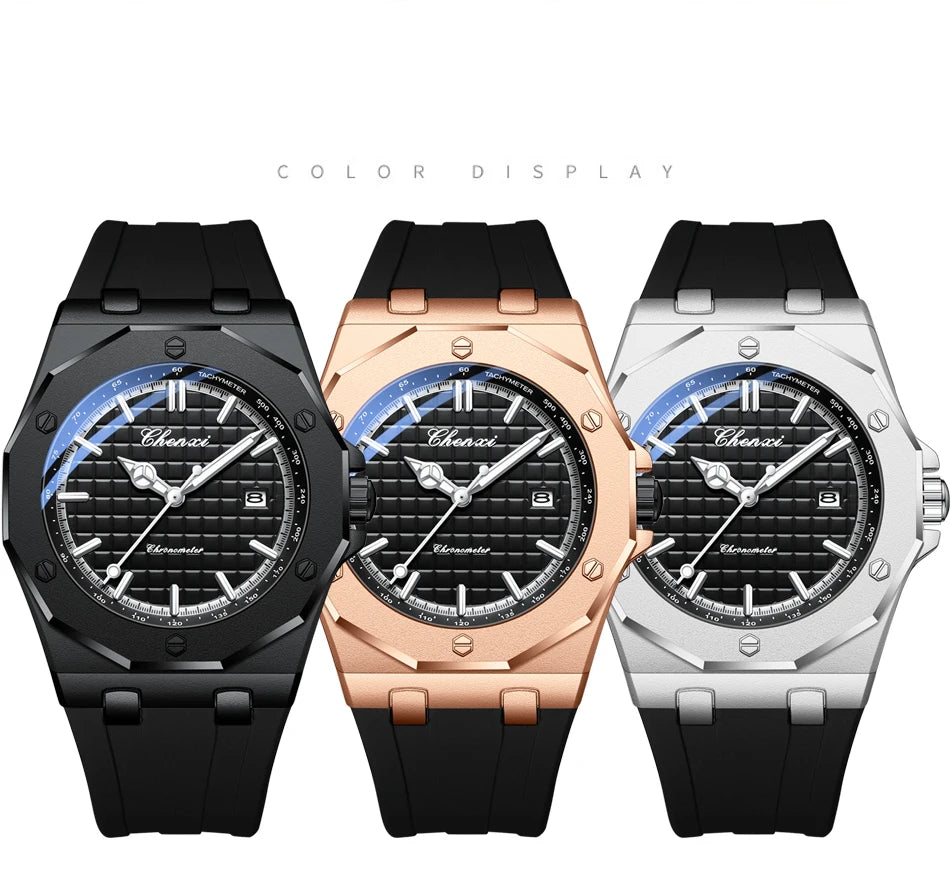 CHENXI Mens Luxury Casual Watch Top Brand Fashion Dial Stainless Steel Calendar Luminous Waterproof Men Watch Male Clock