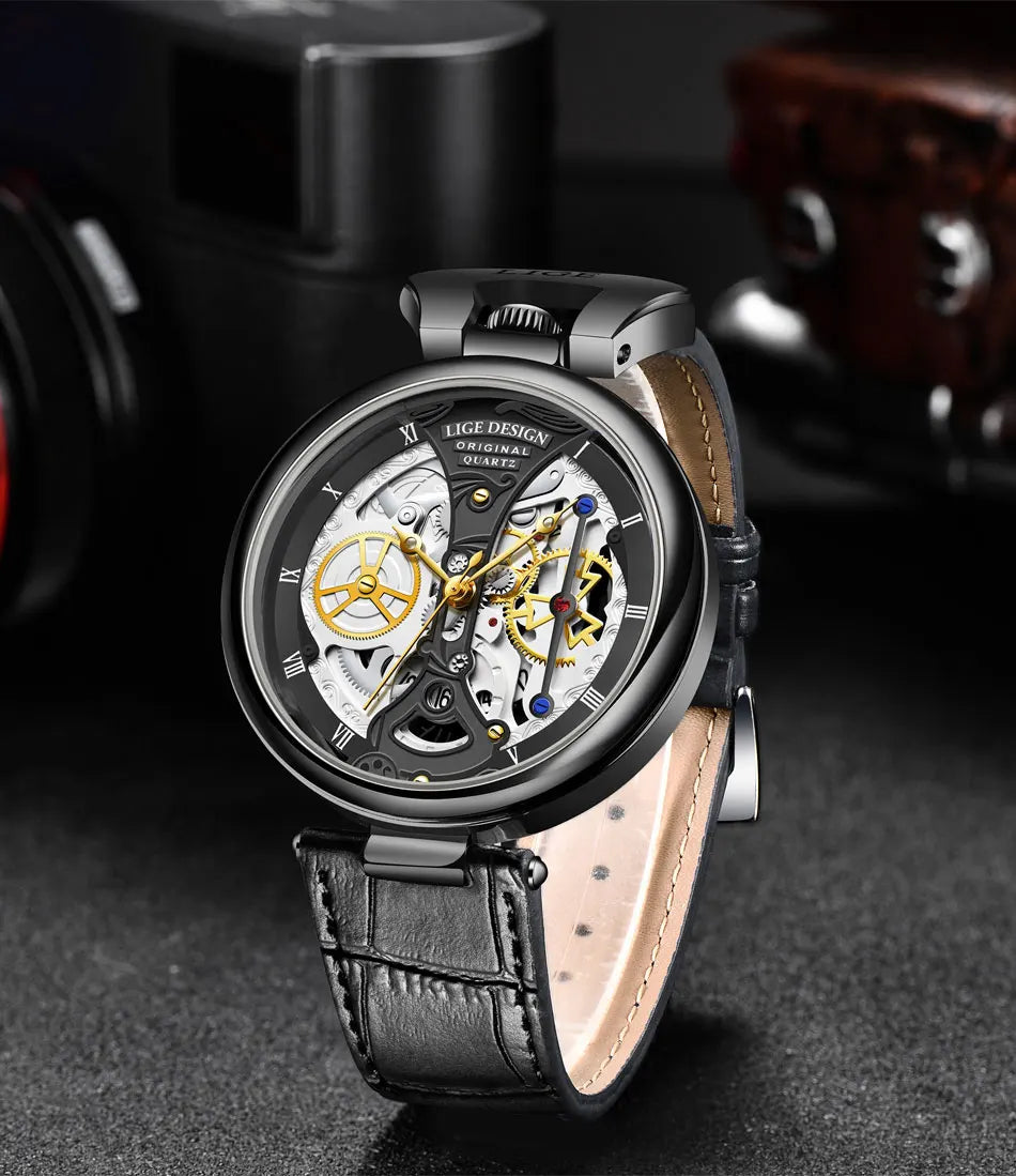 2023 LIGE Men Watches Top Brand Luxury Brown Leather Chronograph Sport Watch For Men Fashion Date Waterproof Clock Reloj Hombre