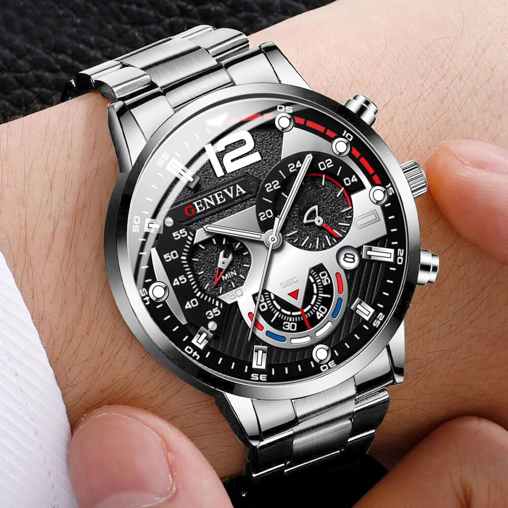 3PCS Men Business Watches Fashion Steel Band Male's Analog Quartz Watch Set Relogio Masculino Reloj Hombre(Without Box)