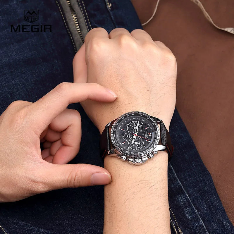MEGIR 1010 Hot Men's Watch Original Luxury Fashion Brand Sport Clock Leather Strap Business Quartz Wrist Watches for Men Casual