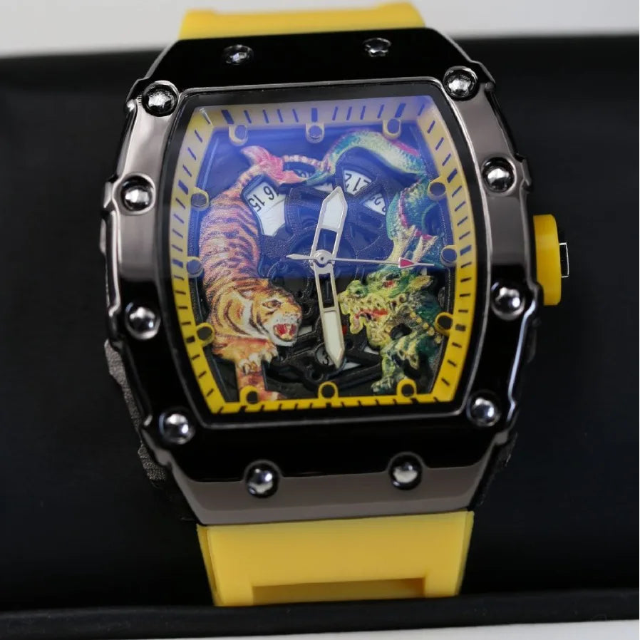 UTHAI Men's Watch Sports High Appearance Fashion Trend Luminous Waterproof Rubber Bucket Dragon Tiger Male's Clock Watches