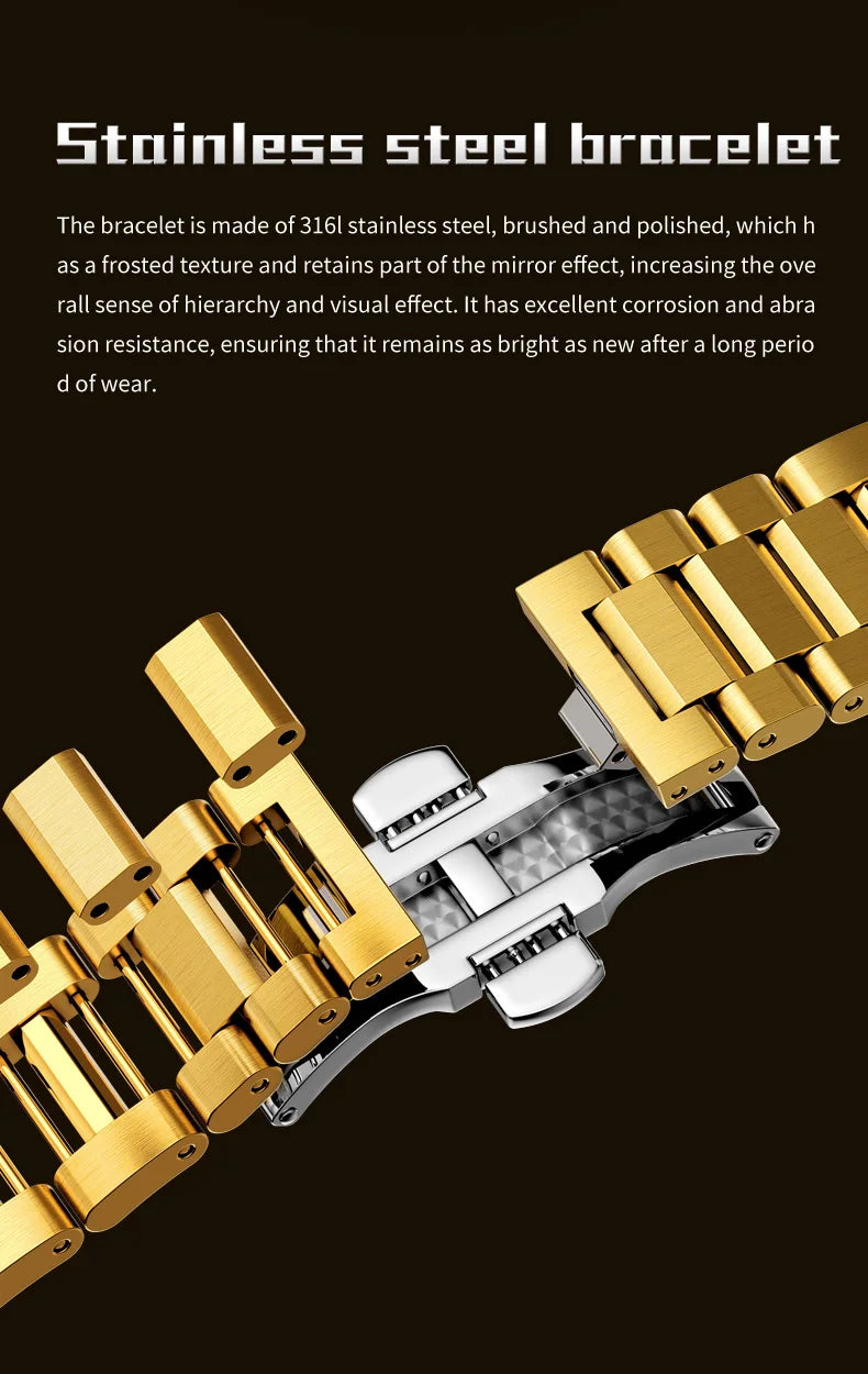 OUPINKE 3280 Mechanical Watch for Men Luxury Full Diamond Flywheel Skeleton Gold Stainless steel Date Automatic Men's Watch