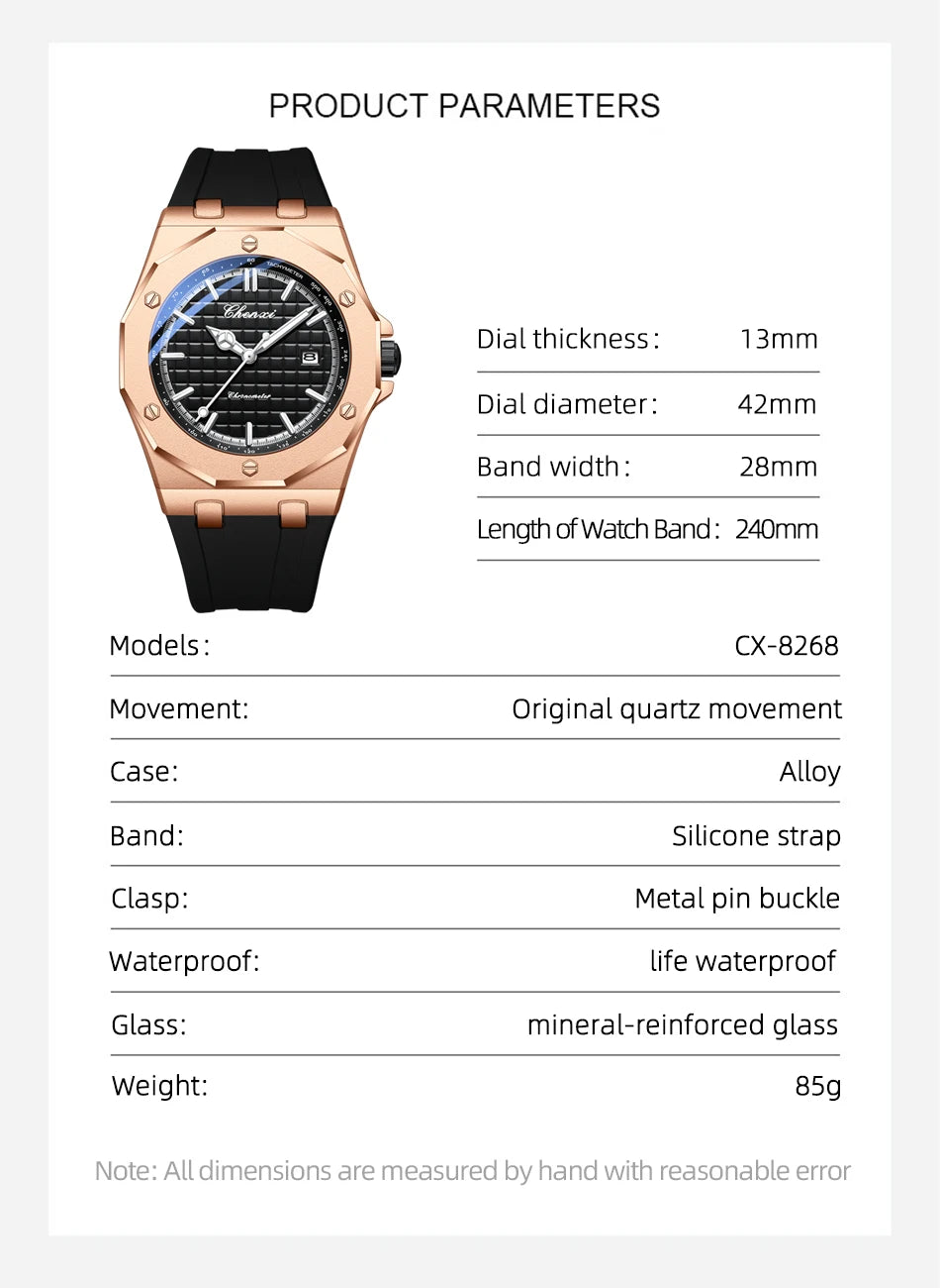 CHENXI Mens Luxury Casual Watch Top Brand Fashion Dial Stainless Steel Calendar Luminous Waterproof Men Watch Male Clock