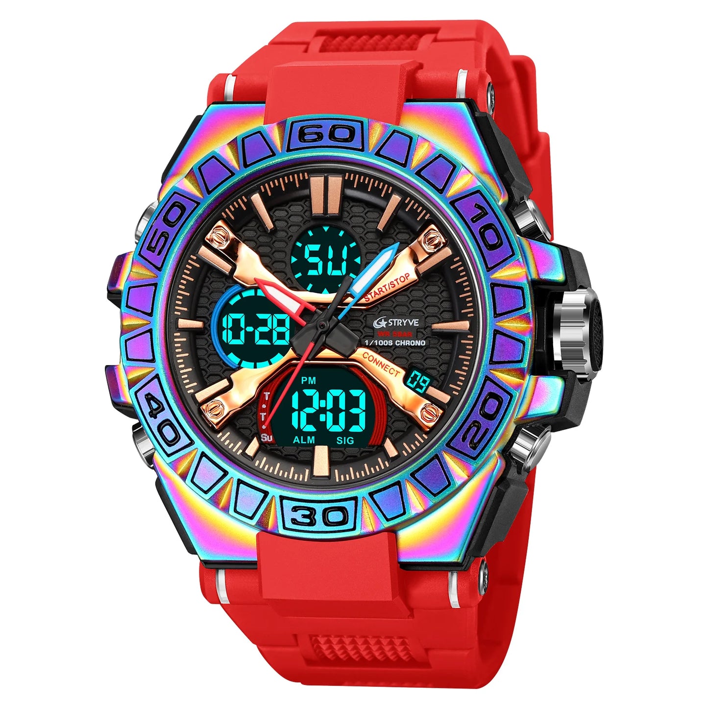 New STRYVE Watch for Men's High Quality Digital-Analog Dual Movement 5ATM Waterproof Watches Fashion Sports Men's Watch 8025