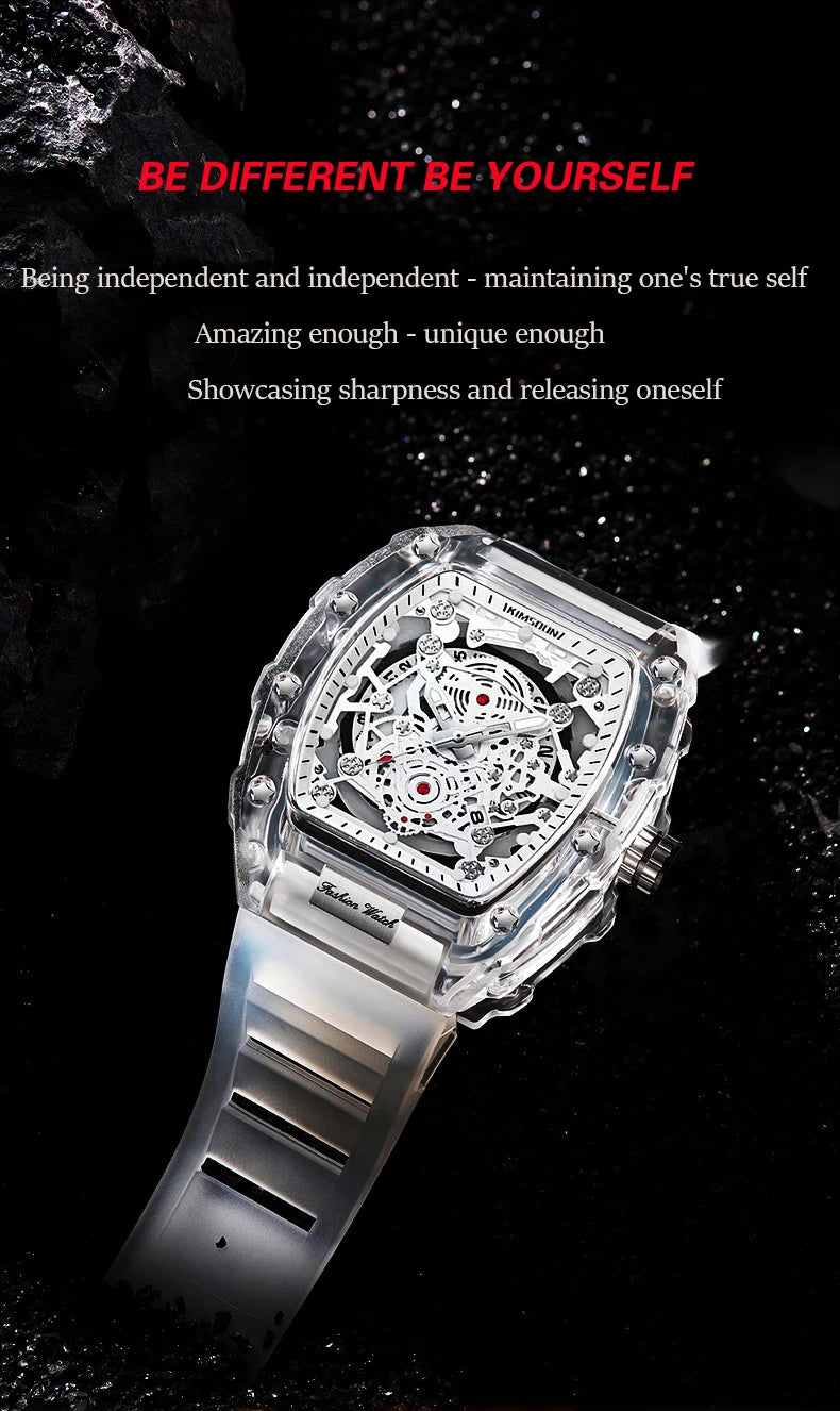 UTHAI Men Watch Sports Personality Wine Barrel Quartz Wristwatch Transparent Waterproof Calendar Male Fashion Clock Watches Gift