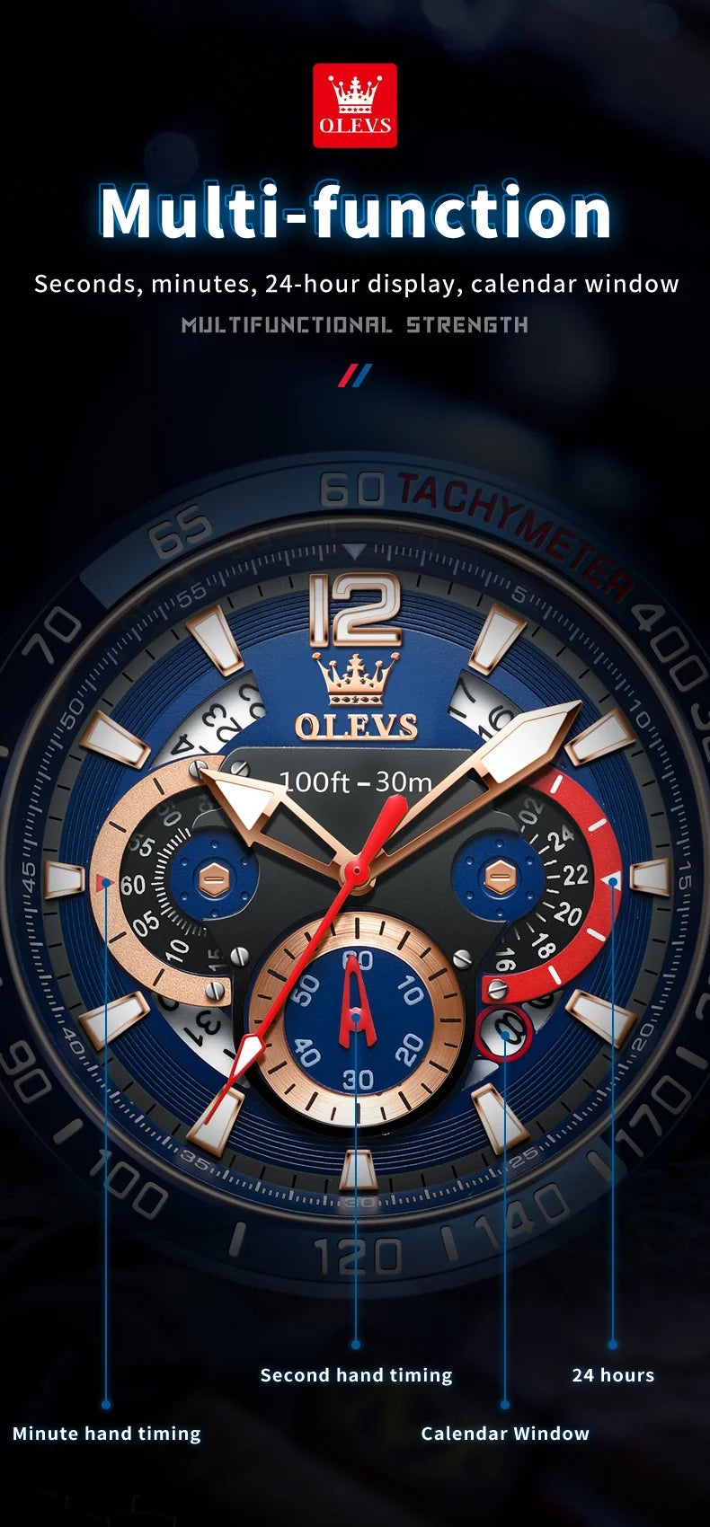 OLEVS 9936 Silicone Strap Multi-function Men Wristwatch, Waterproof Quartz Sport Watch For Men Luminous Chronograph Calendar