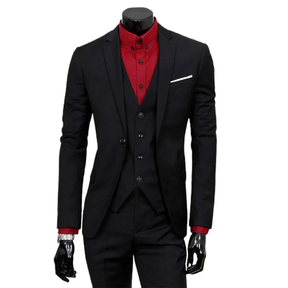 Fabulous Men Suit Set Cardigan 3 Piece Set Soft Fabric Split Wedding Suit Set Business Suit Slim Fit