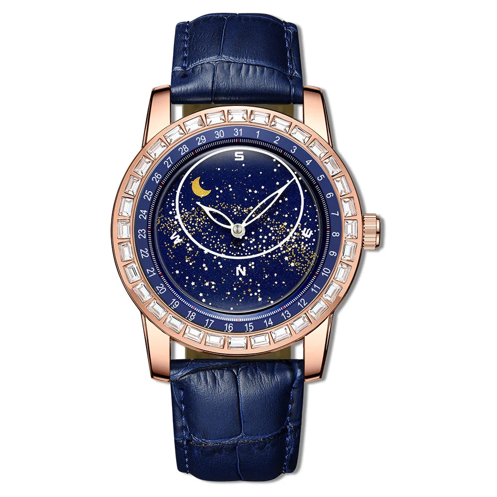 BINBOND Brand Rotating All Over The Sky Empty Diamond Men Watches Fashion Business Sun Moon Stars Waterproof Luminous Men Watch