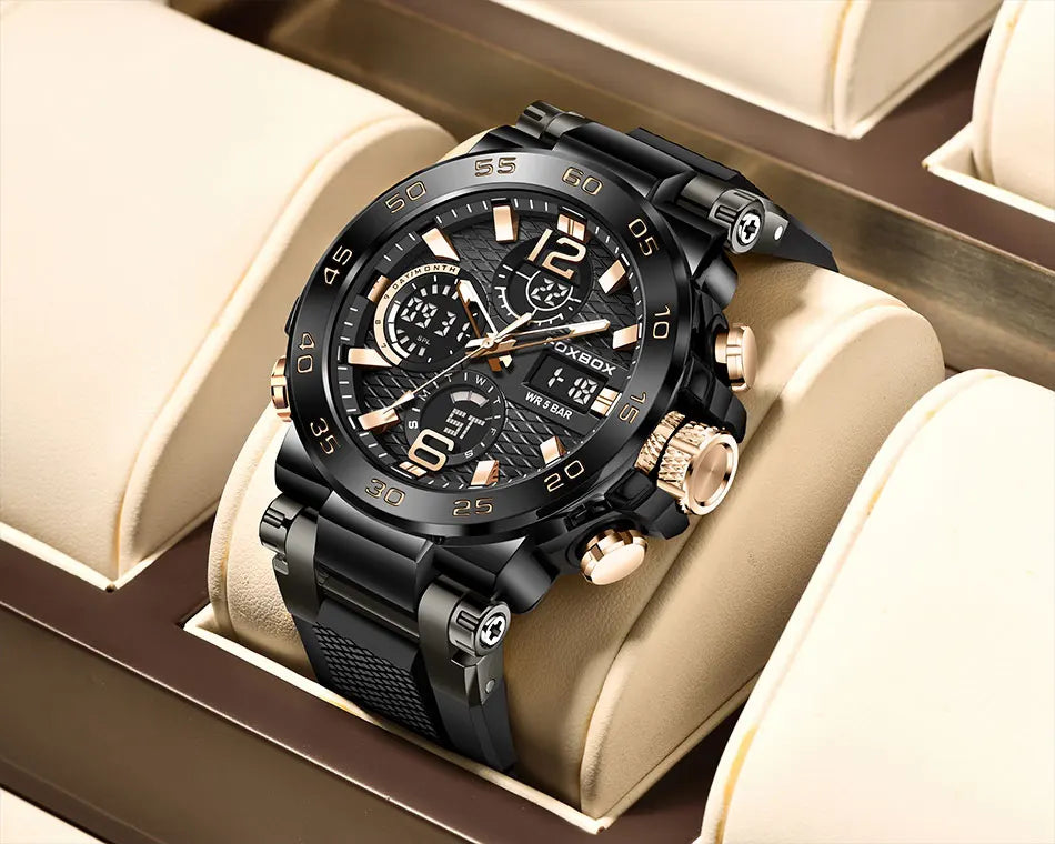 LIGE Luxury Mens Watch Fashion Man Quartz Wristwatch LED Display Luminous Waterproof Watches For Men Calendar Sport Male Clock