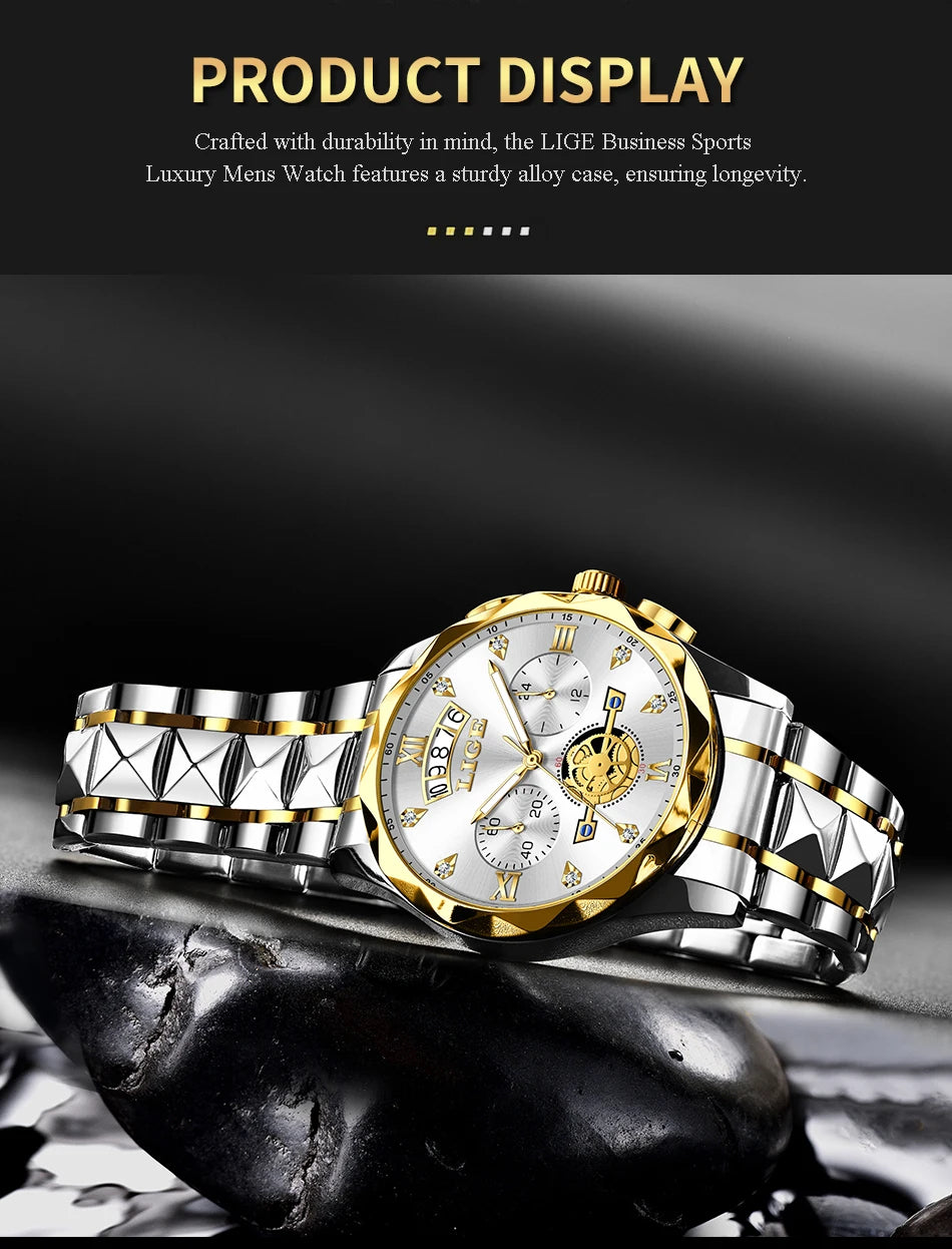 LIGE 2024 Fashion Mens Watch Luxury Business Waterproof Sports Quartz Wristwatches Luminous Date Casual Watches Men Reloj Hombre