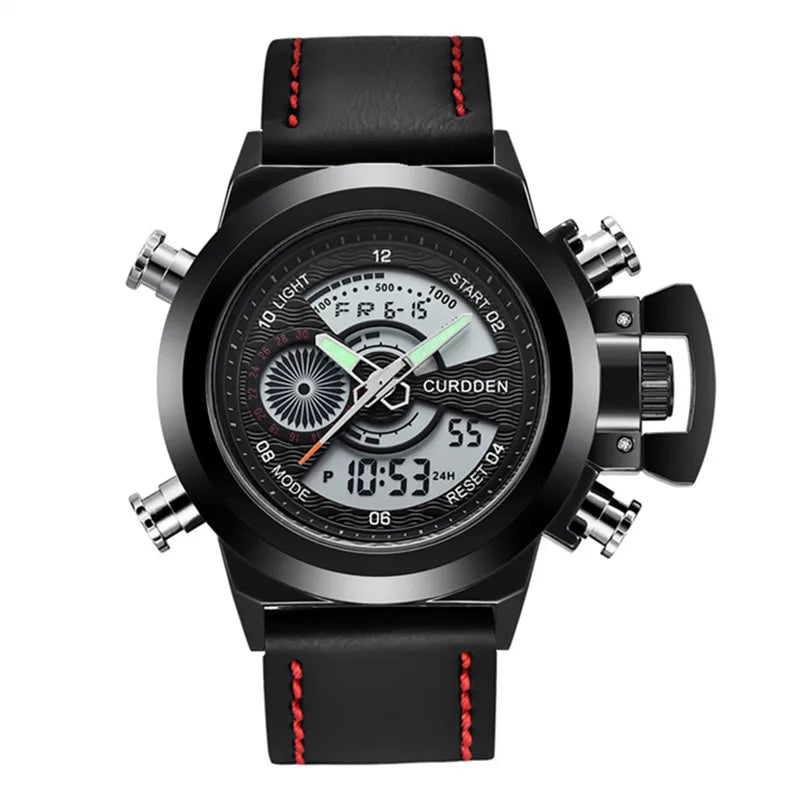 Men Original CURDDEN Brand Dual Time Watches Fashion Leather Band Chronograph Military Multi-function Sports Watch Reloj Hombre