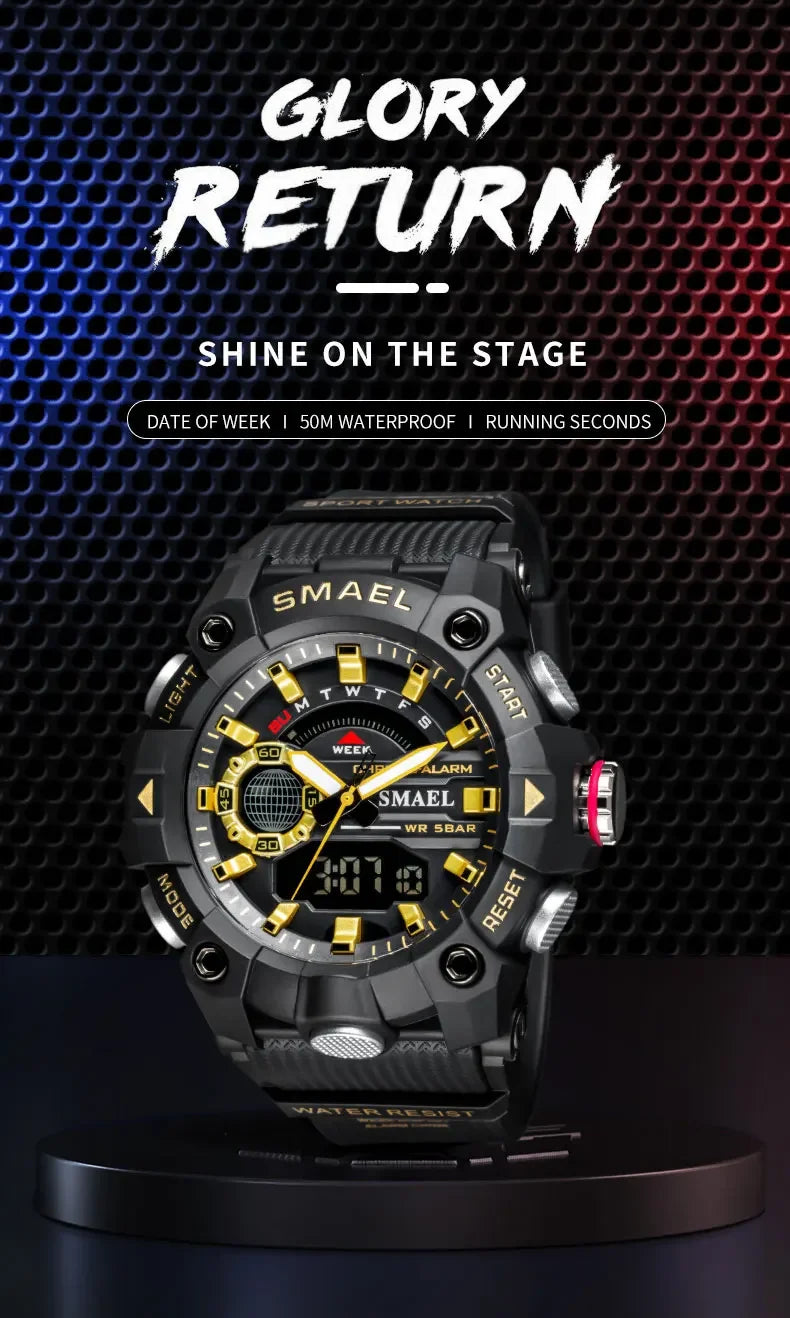 SMAEL 8040 50M Waterproof Wristwatch Stopwatch Alarm LED Light Digital Watches Men's Sports Watch Military Watches Men Watch