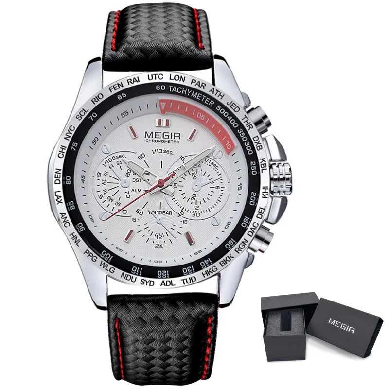MEGIR 1010 Hot Men's Watch Original Luxury Fashion Brand Sport Clock Leather Strap Business Quartz Wrist Watches for Men Casual