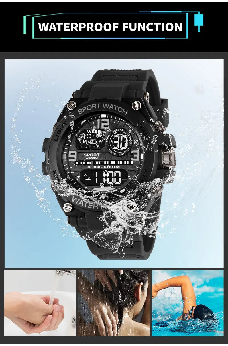 Men's Waterproof Sports Watch Multifunction Electronic Watches Anti Drop and Shock-absorbing Wristwatches