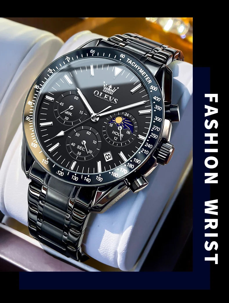 OLEVS 3618 Mens Watch Original Brand Waterproof Luminous Quartz Wristwatch Watch For Man Multifunctional Chronograph With Box