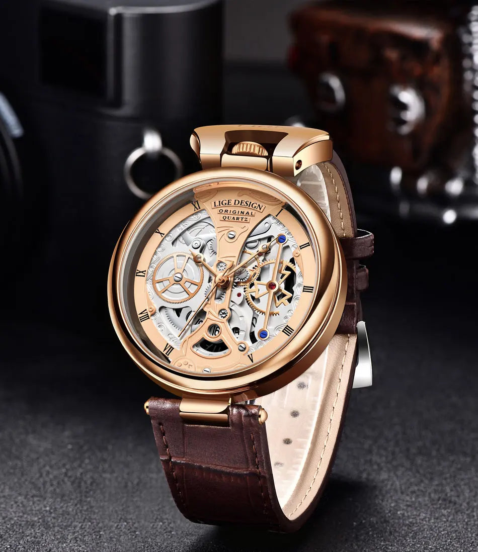 2023 LIGE Men Watches Top Brand Luxury Brown Leather Chronograph Sport Watch For Men Fashion Date Waterproof Clock Reloj Hombre