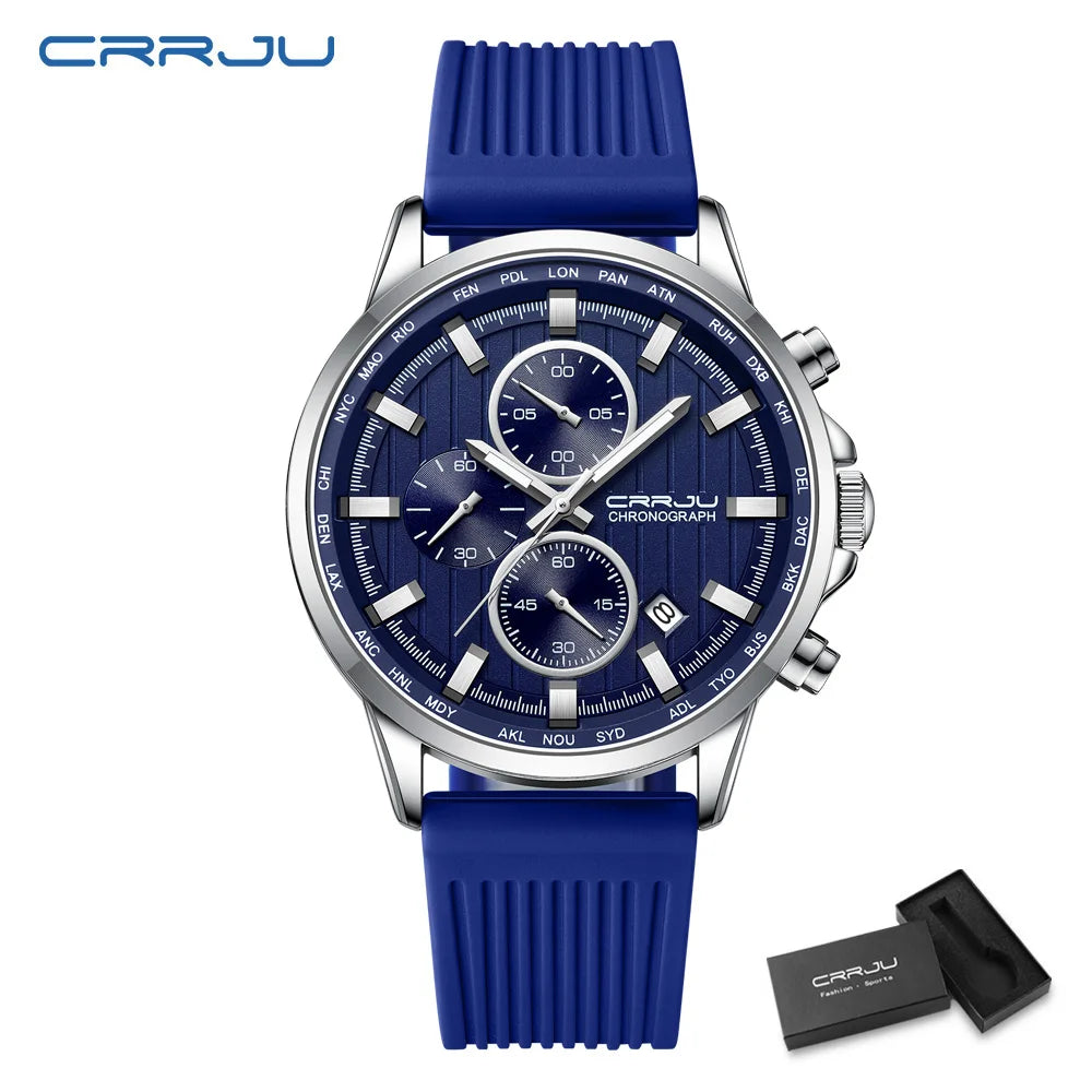 CRRJU Men Watch Silicone Strap Top Brand Luxury Sports Quartz Waterproof Luminous Auto Date Wristwatch Relogio Masculino