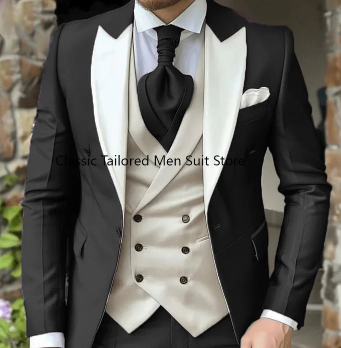 Elegant Wedding 3 Piece Jacket Pants Vest Full Set Luxury Single Breasted Peak Lapel Purple Male Clothing Men's Suits Blazer