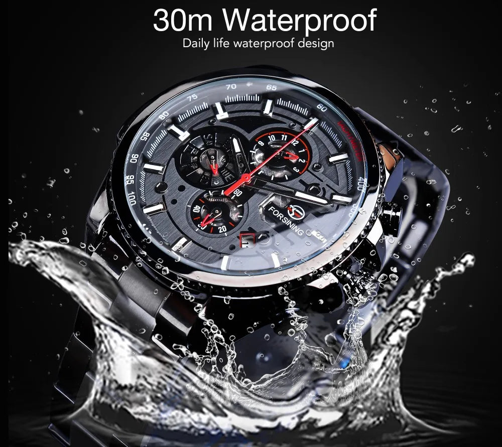Forsining Top Men's Watches Military Stainless Steel Waterproof Date Week Display Brand Automatic Mechanical Watch for Men