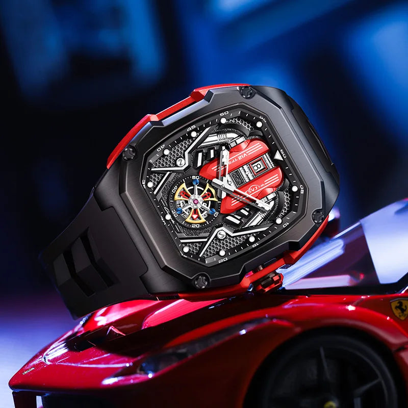 Engine Surface Design Quartz Watch for Men Original Top Brand Rubber strap Waterproof Luminous Date Men's Quartz Watch reloj