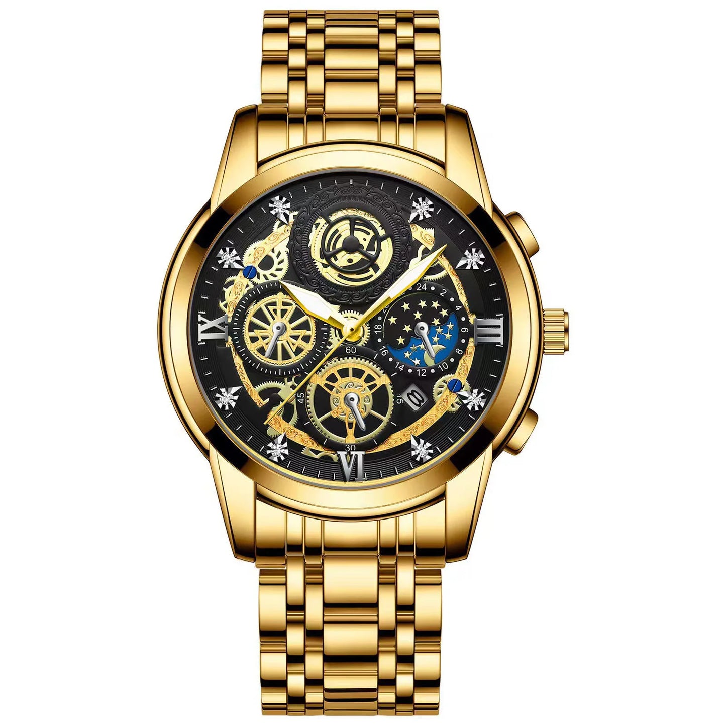 BINBOND B4010 Fashion Casual Quartz Men Watch Luxury Stainless Steel Strap Dial 30M Waterproof Luminous Business Men Wristwatch
