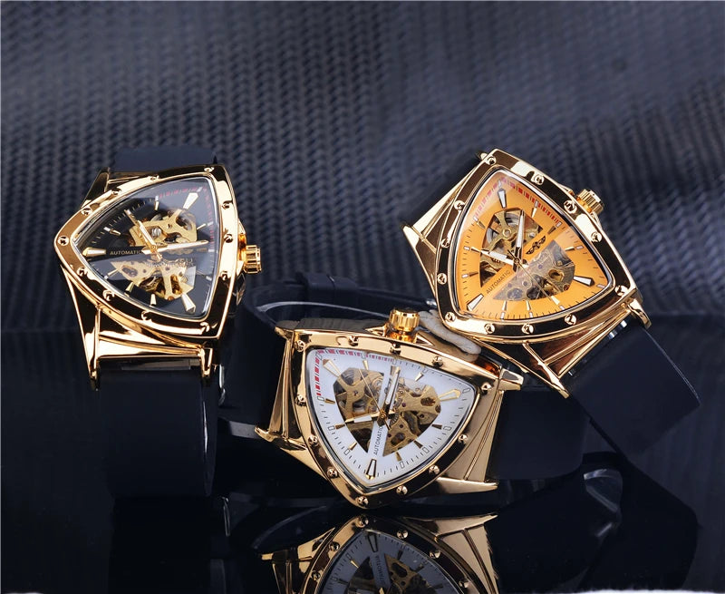 Winner 395R WINNER Minimalist Automatic Watch for Men Creative Triangle Dial Brand Luxury Business Mechanical Watches Silicone