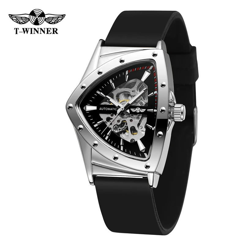 Winner 395R WINNER Minimalist Automatic Watch for Men Creative Triangle Dial Brand Luxury Business Mechanical Watches Silicone