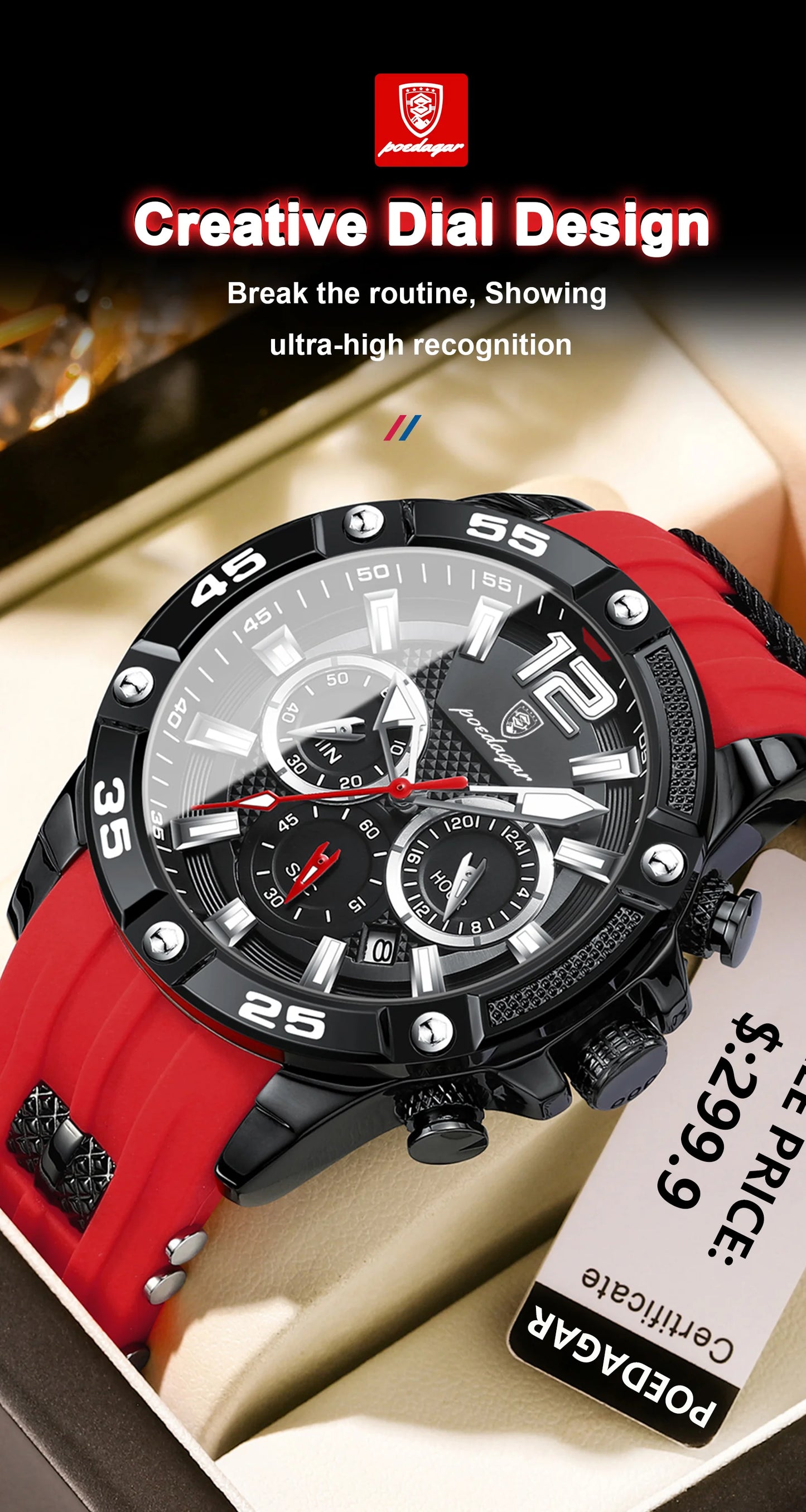 POEDAGAR Luxury Man Wristwatch Sport Chronograph Waterproof Luminous Date Watches for Men Casual Quartz Silicone Men Watch Reloj