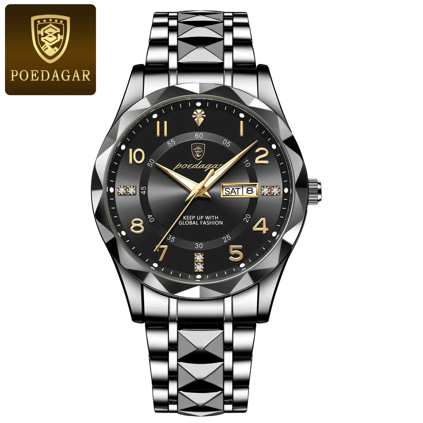 POEDAGAR Luxury Man Wristwatch Waterproof Luminous Date Week Men Watch Sport Stainless Steel Quartz Men's Watches Male reloj+box