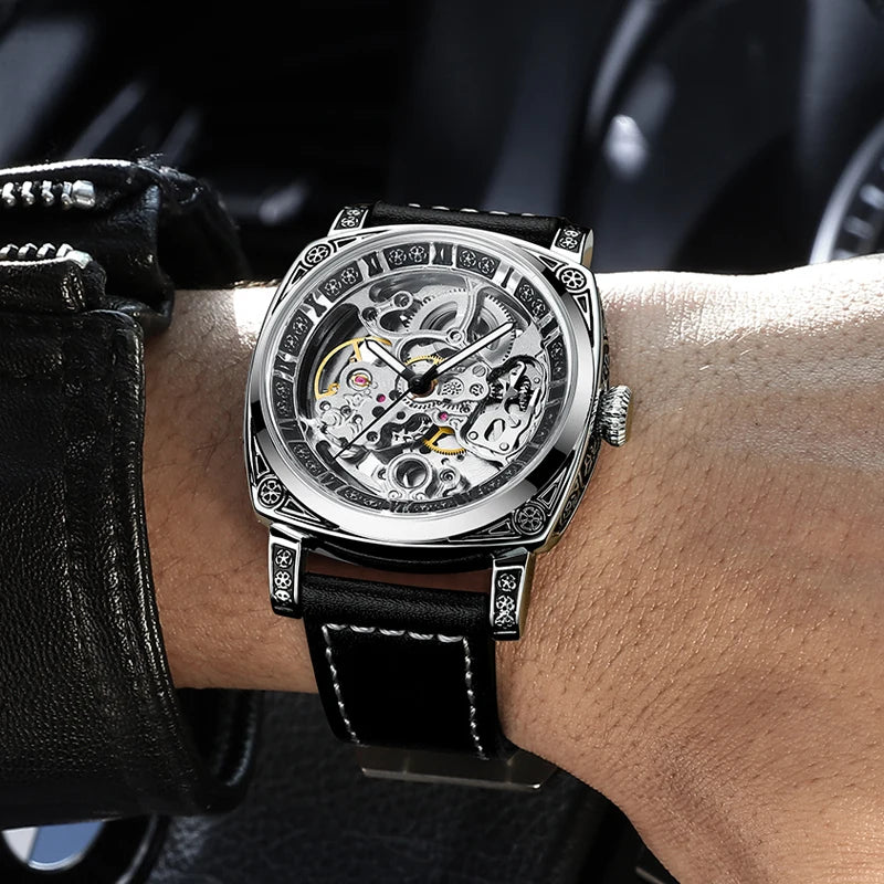 New Mens Watch Top brands Automatic man watches skeleton Fashion Male Clock Business Mechanical Wristwatch relogio masculino