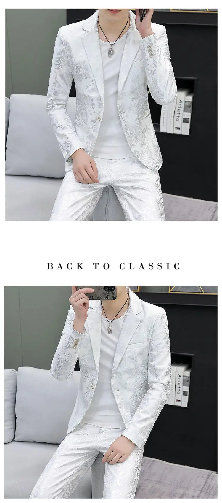 Men's Suit Set Shiny Gold and Silver 2-piece Set Korean Fashion Host Wedding Set Suit Jacket+pants Men's Hot Stamping Clothing