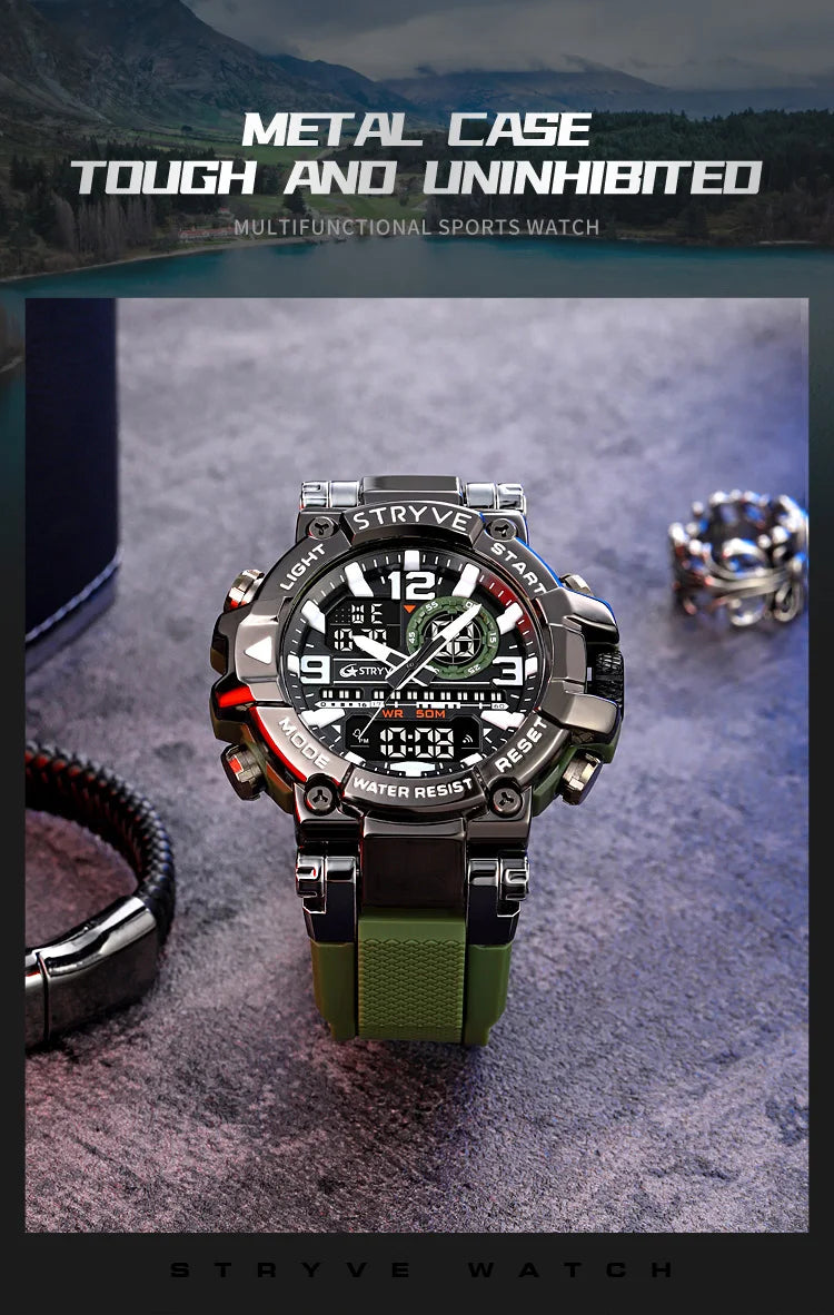 New STRYVE Watch for Men's High Quality Digital-Analog Dual Movement 5ATM Waterproof Watches Fashion Sports Men's Watch 8025