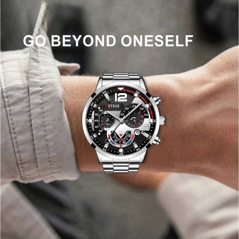 Fashion Mens Stainless Steel Watches Luxury Quartz Wristwatch Calendar Luminous Clock Men Business Casual Watch Reloj Hombre