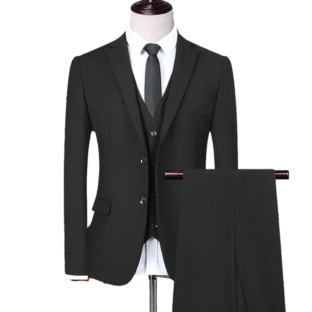 Men Suit Blazers For Wedding 3 Pieces 2 Sets Elegant Luxury Business Vest Pants Coats 2024 Formal Jackets Korean