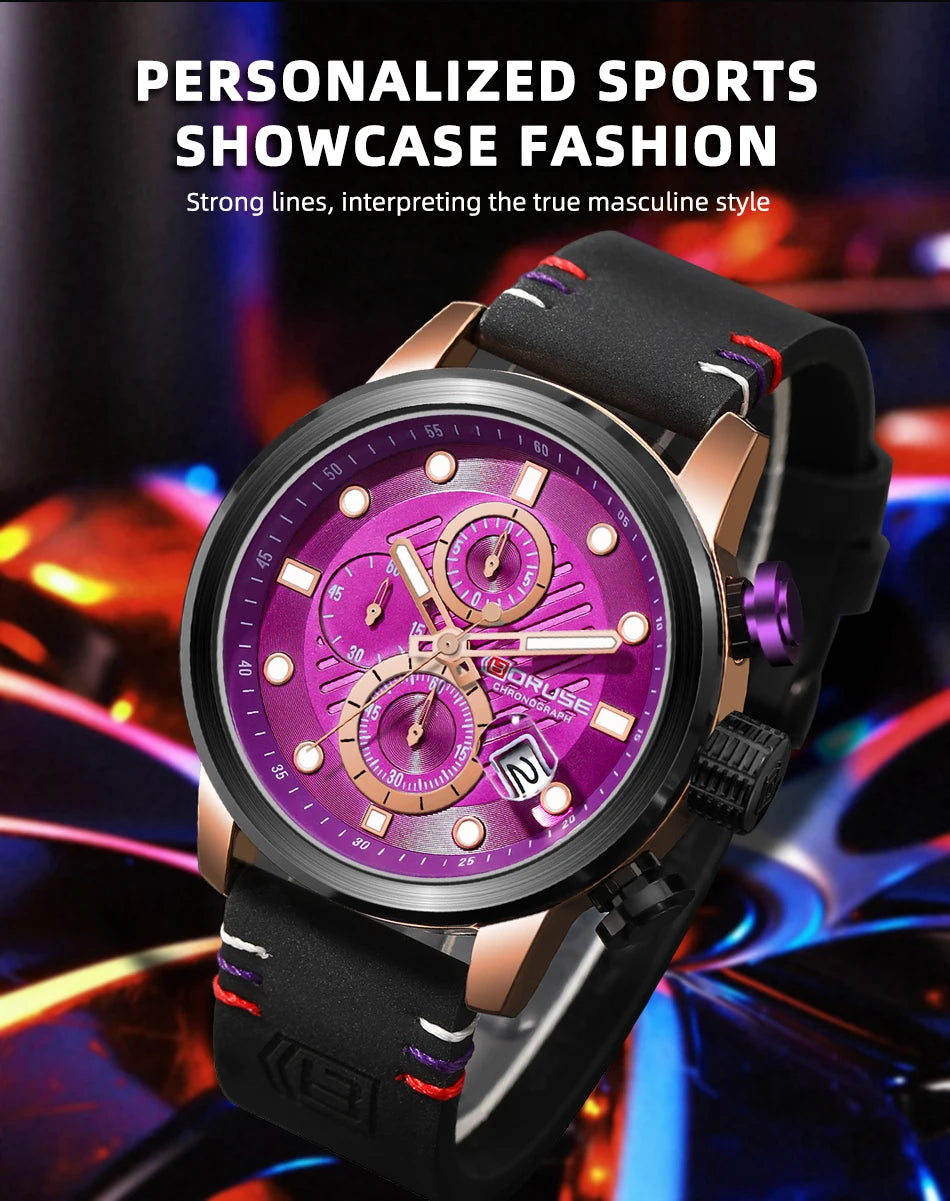 BORUSE New Fashion Mens Watches Top Brand Luxury Military Quartz Watch Man Premium Leather Waterproof Sport Chronograph Watch