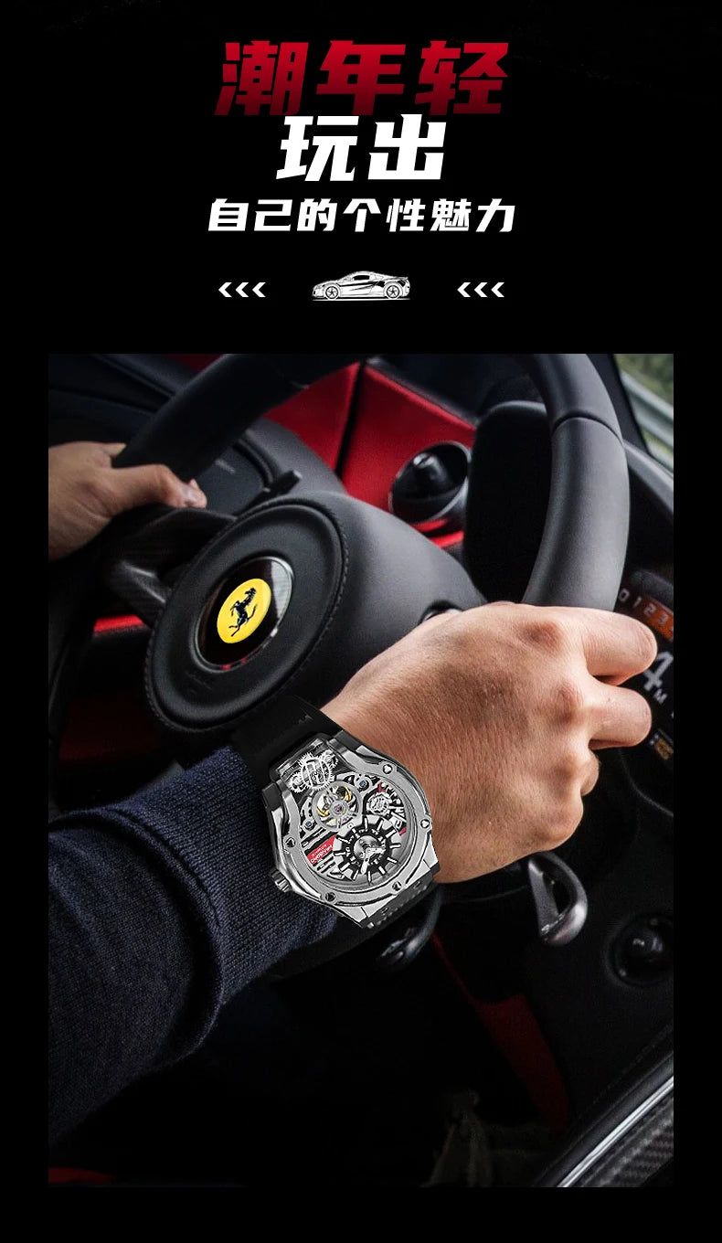 HANBORO Car Design Mechanic Watch Luxury Men Watches Mechanical Wristwatches Earth Skeleton Flywheel Watch Orologio Uomo