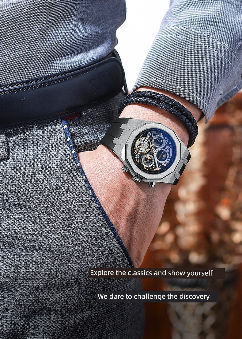 Hollow Personality Black Horse German Automatic Mechanical Watch