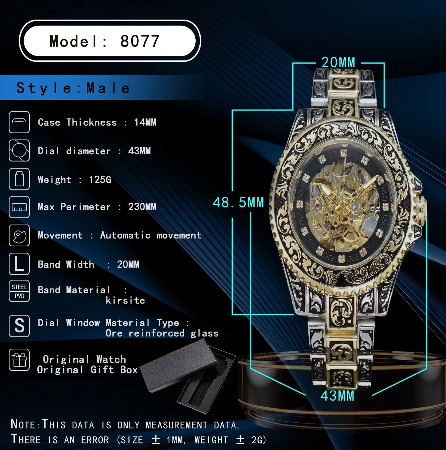 LONGLUX automatic watch luxury wholesale mechanical wristwatches stainless steel carve waterproof no logo mens watch men gift