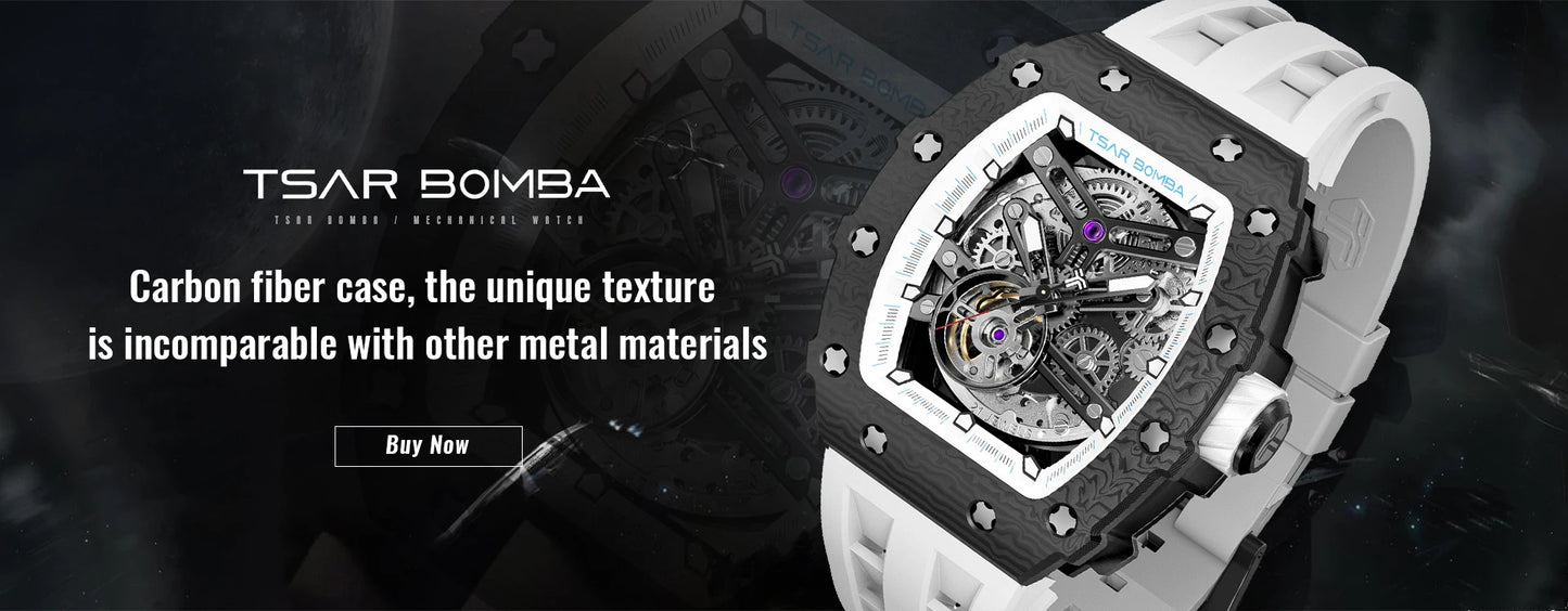 TSAR BOMBA Rose Gold Mens Automatic Watch Mechanical Wristwatch Sapphire Clock Fashion Skeleton Watch New Year Gift for Men