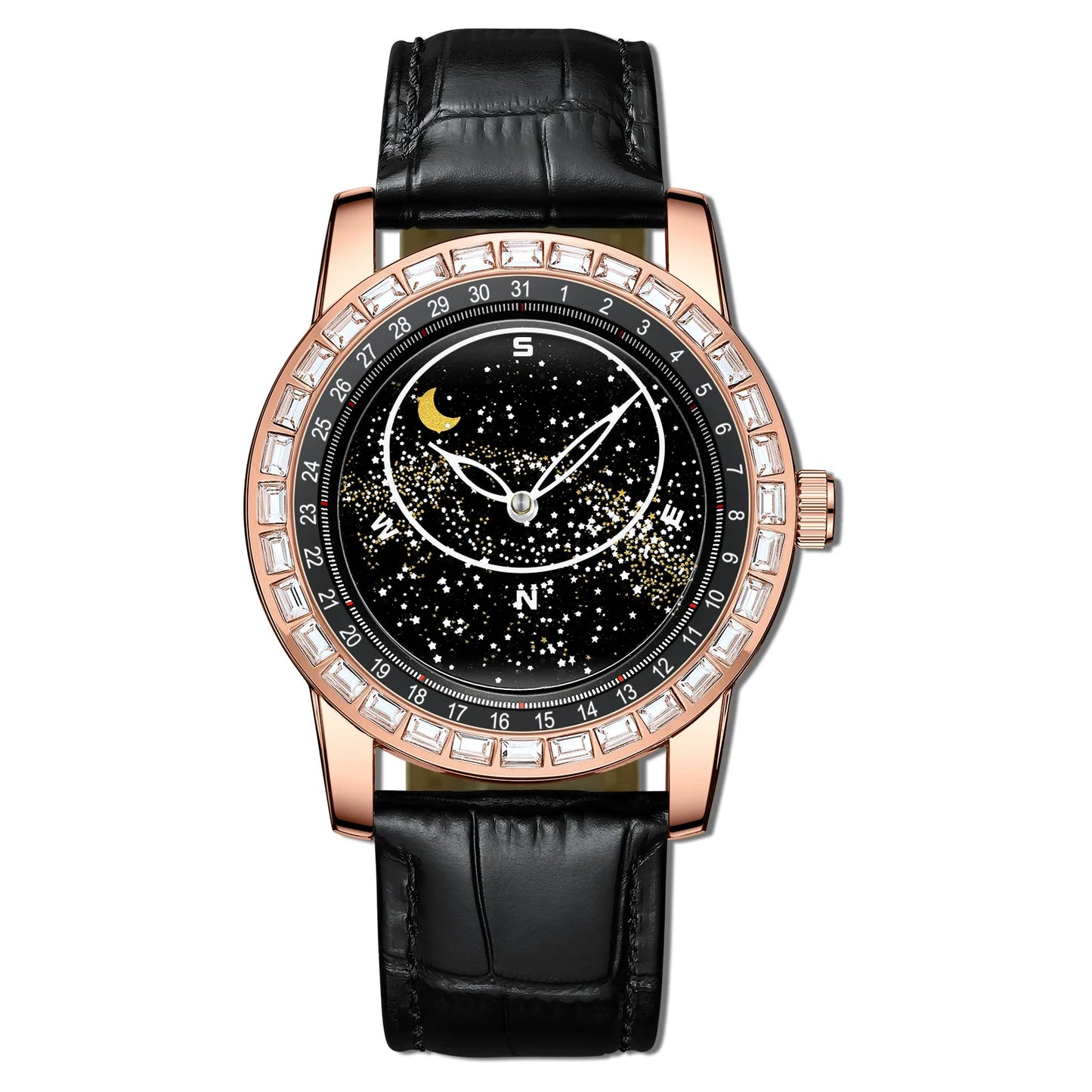 BINBOND Brand Rotating All Over The Sky Empty Diamond Men Watches Fashion Business Sun Moon Stars Waterproof Luminous Men Watch