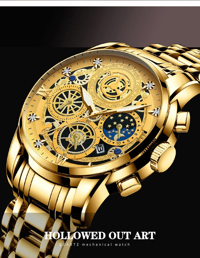 BINBOND B4010 Fashion Casual Quartz Men Watch Luxury Stainless Steel Strap Dial 30M Waterproof Luminous Business Men Wristwatch
