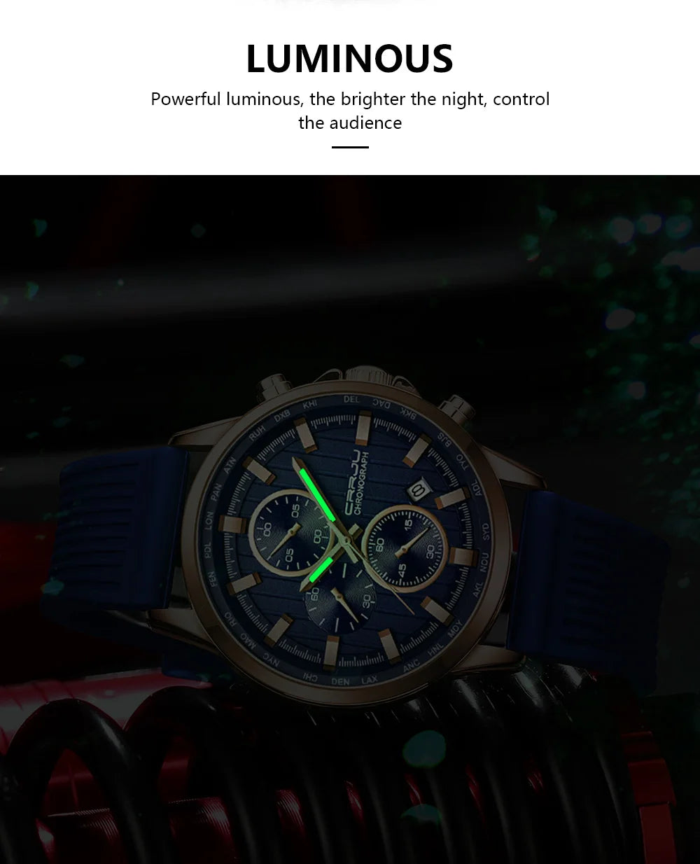 CRRJU Men Watch Silicone Strap Top Brand Luxury Sports Quartz Waterproof Luminous Auto Date Wristwatch Relogio Masculino