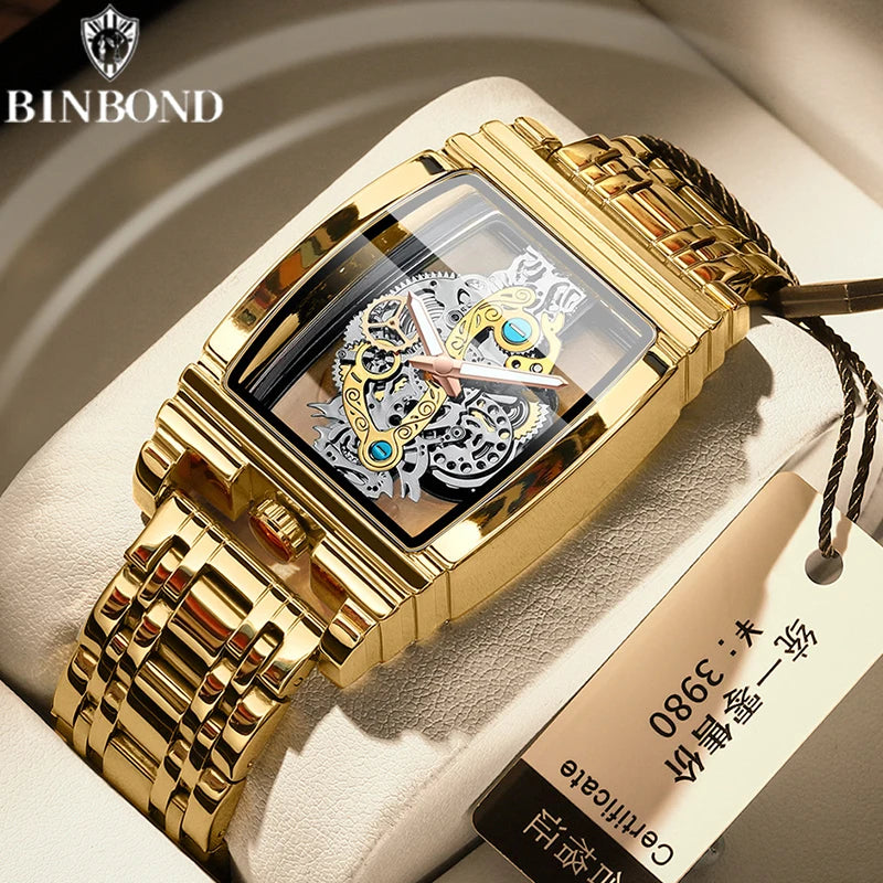 BINBOND Men Watch Sports Quartz Watches Men Waterproof Luminous Pointer Wristwatch Skeleton Hollow Clock Man Relogio Masculino