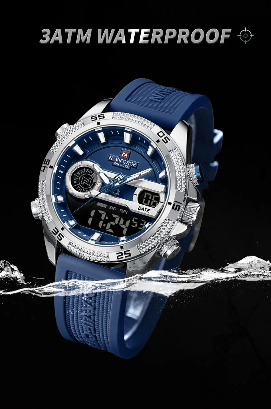 NAVIFORCE Military Sport Watches For Men Fashion Silicone Strap Waterproof Wrist watch Male Dual Display Luminous Alarm Clock