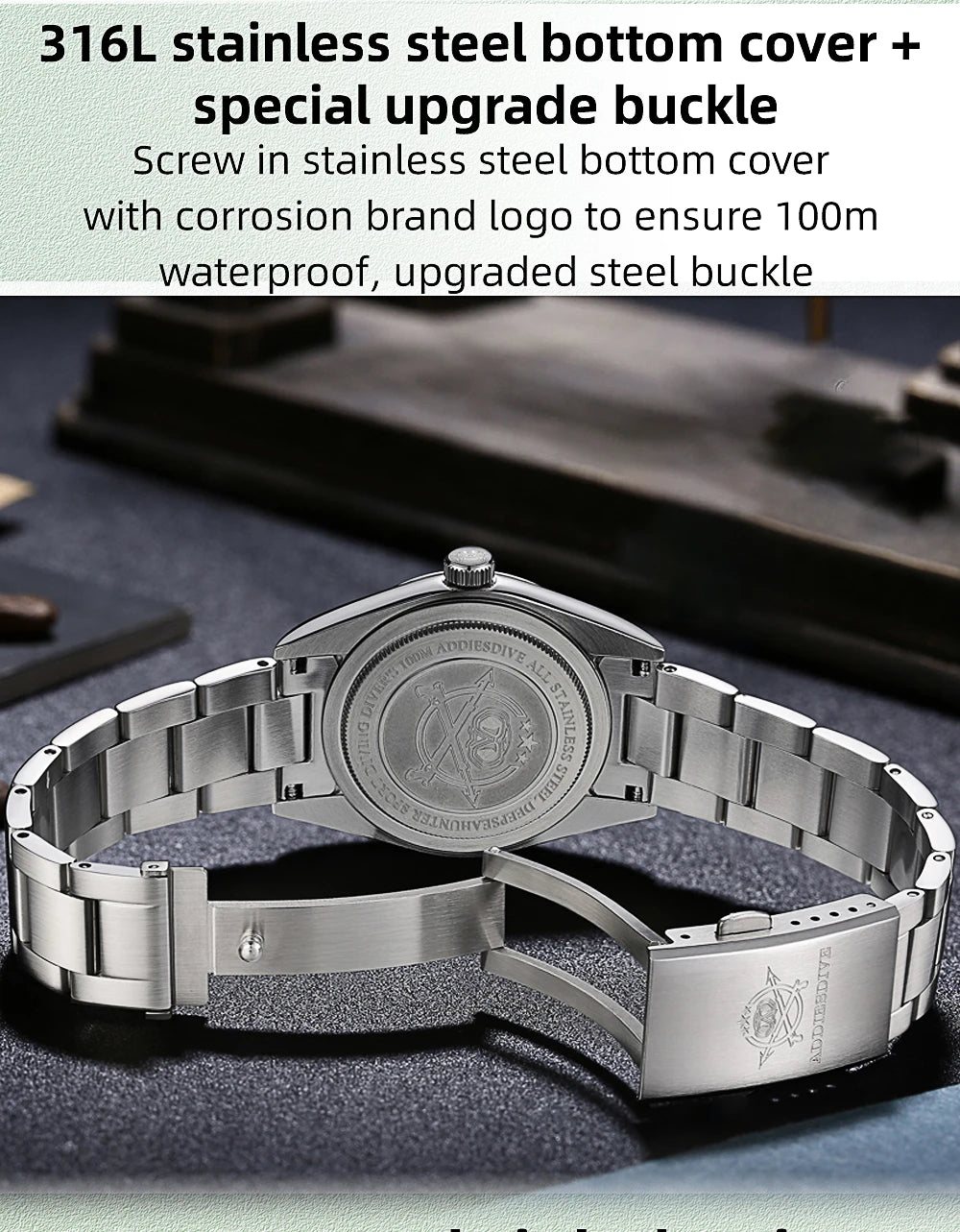 ADDIESDIVE 36mm AD2066 Men Watch BGW9 Luminou Bubble Mirror Glass 316L Stainless Steel Reloj Hombre 100m Waterproof Quartz Watch