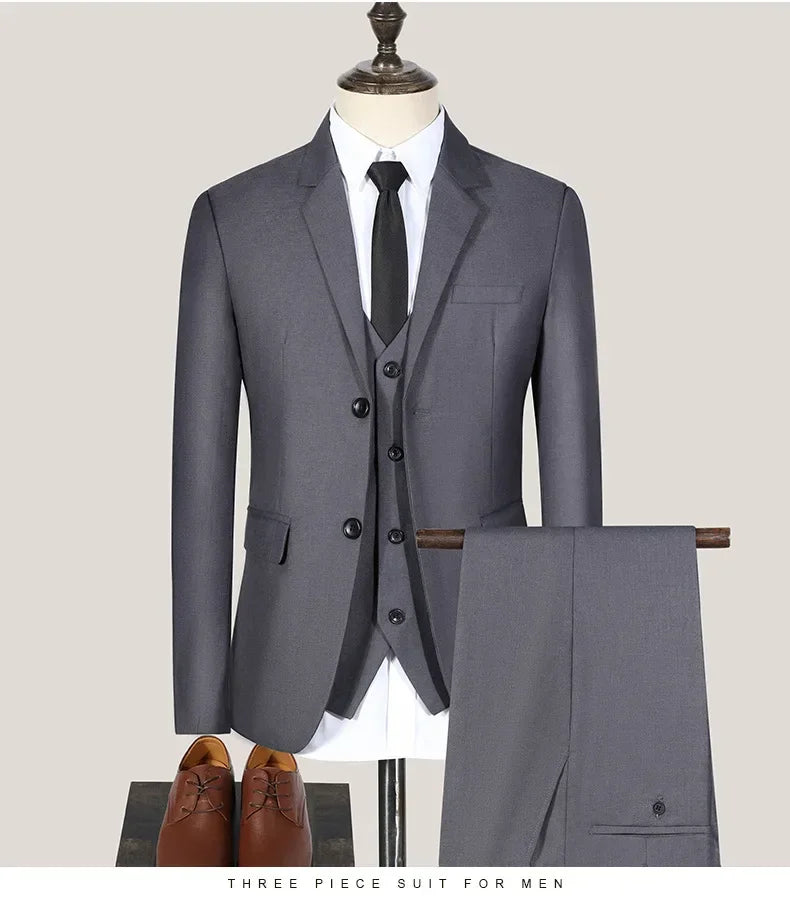 Men Suit Blazers For Wedding 3 Pieces 2 Sets Elegant Luxury Business Vest Pants Coats 2024 Formal Jackets Korean