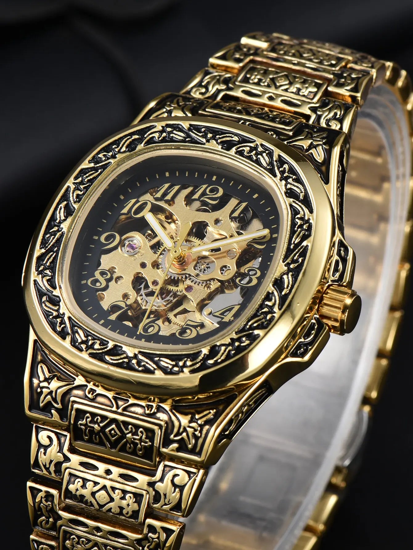 LONGLUX automatic watch for man retro mechanical wristwatches luxury alloyl waterproof skeleton mens watch men gift