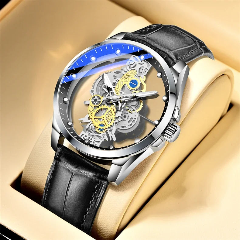 2024 New Men Watch Skeleton Quartz Wristwatch Gold Skeleton Retro Man Watch Top Brand Luxury Clock Mens Watches Reloj Hombre